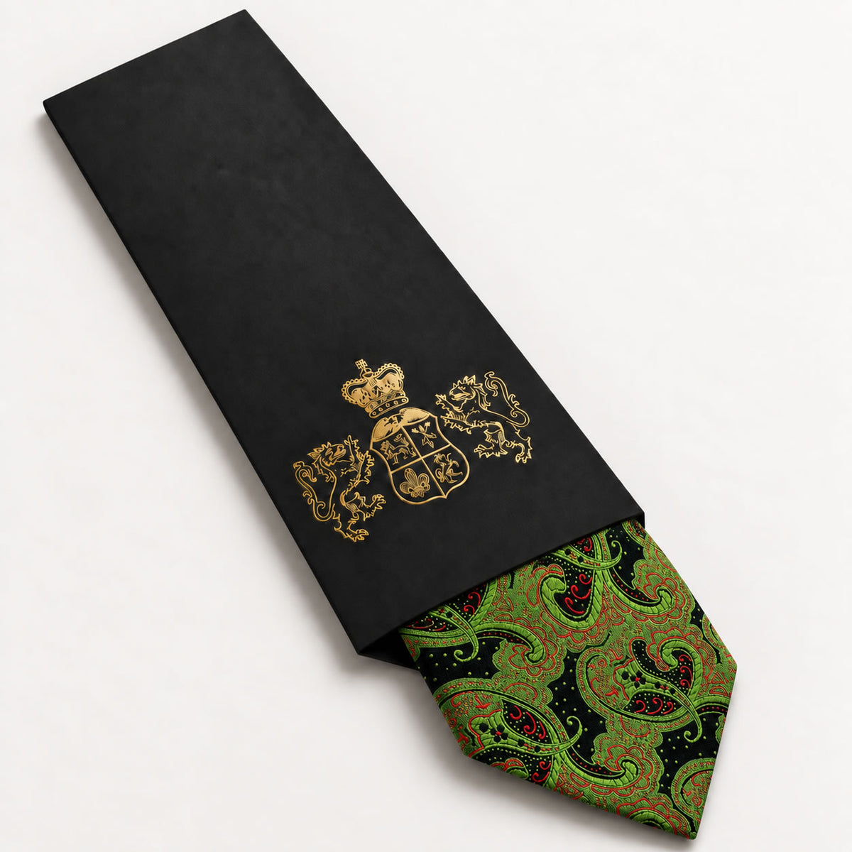 Green and Black Patterned Silk Tie in George Neale premium packaging