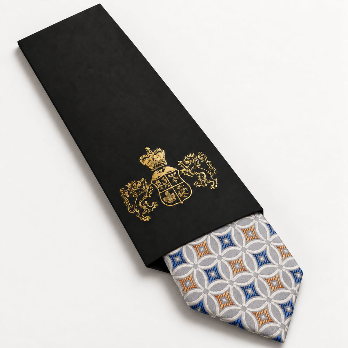 Silver and Blue Patterned Silk Tie in George Neale premium packaging