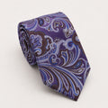 A rolled George Neale purple and brown patterned silk tie.