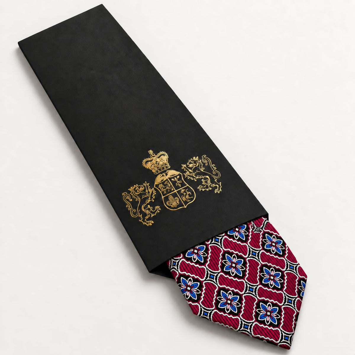Fuchsia and Blue Patterned Silk Tie in George Neale premium packaging