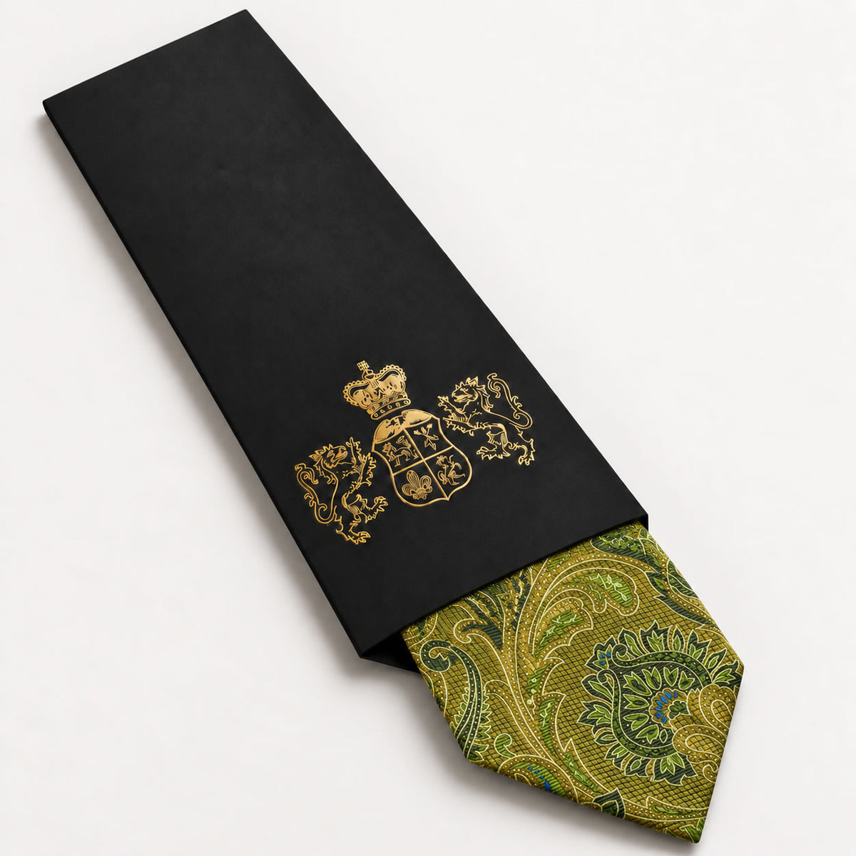 Olive Green Patterned Silk Tie in George Neale premium packaging