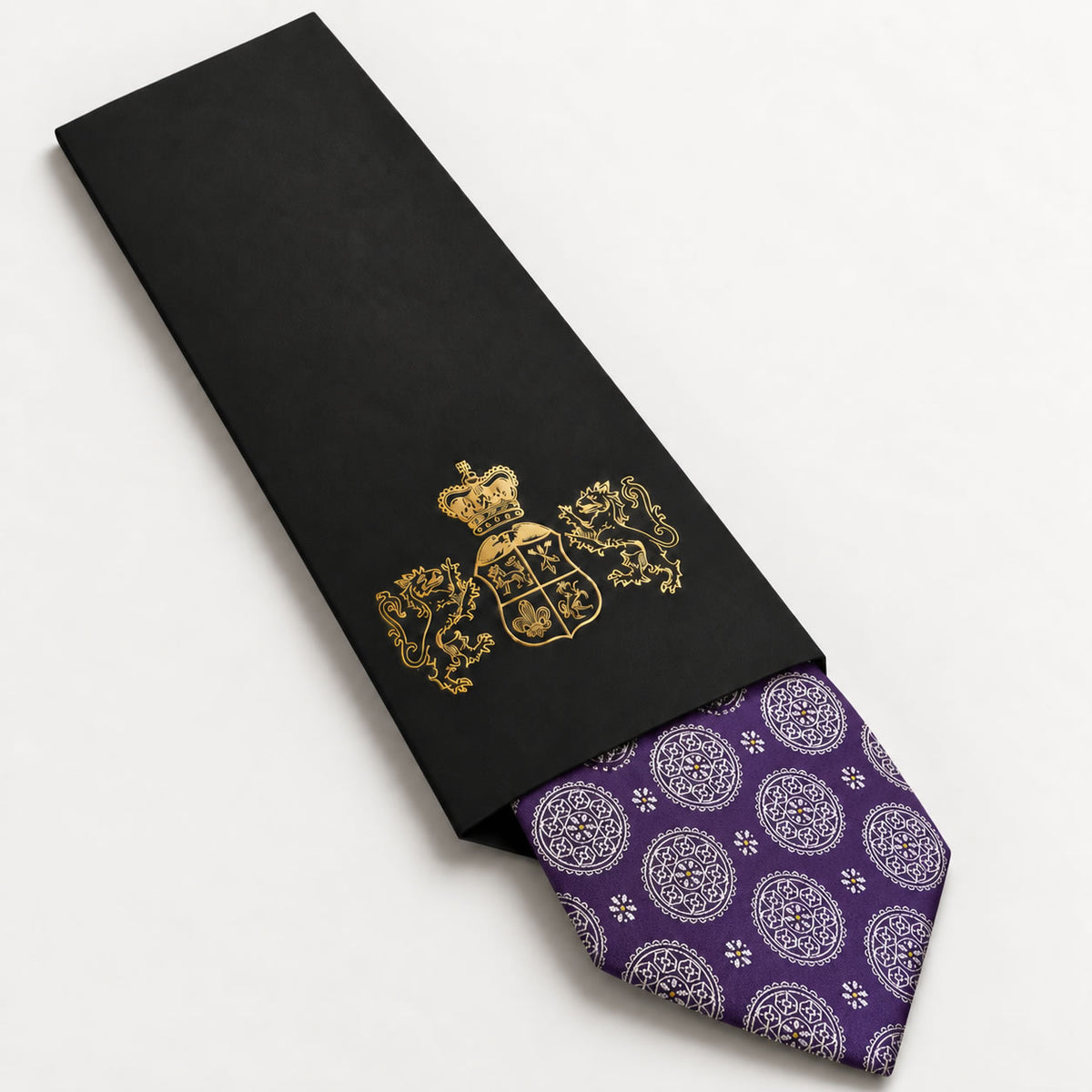 Purple Patterned Silk Tie in George Neale premium packaging
