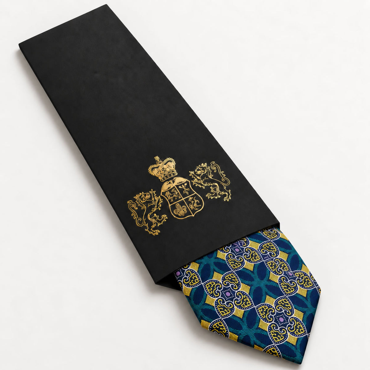 Blue and Green Patterned Silk Tie in George Neale premium packaging