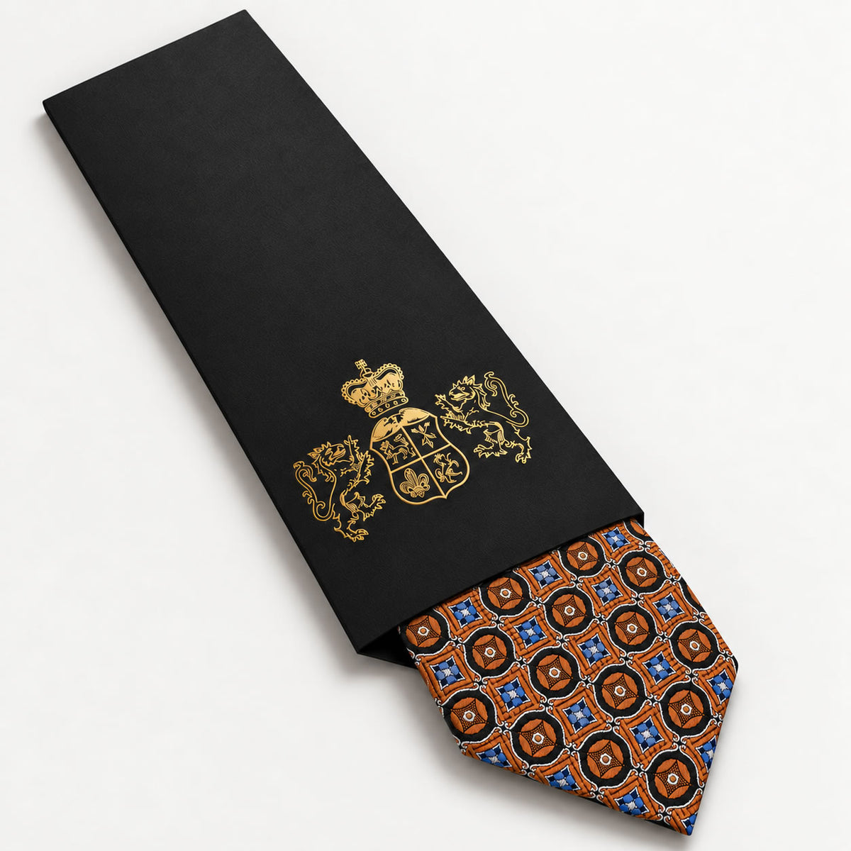 Brown and Blue Patterned Silk Tie in George Neale premium packaging