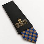 Blue and Gold Patterned Silk Tie in George Neale premium packaging