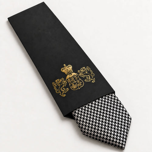 Black and Cream Patterned Silk Tie in George Neale premium packaging