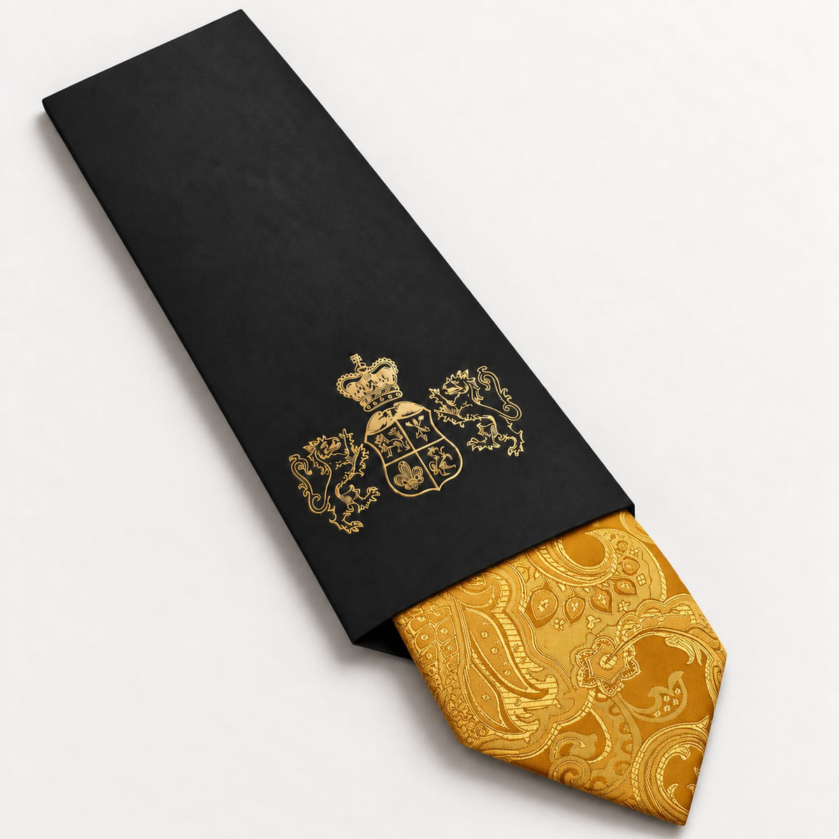 Gold Patterned Silk Tie in George Neale premium packaging