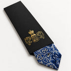 Silver and Navy Patterned Silk Tie in George Neale premium packaging
