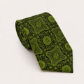 A rolled George Neale lime and black patterned silk tie.