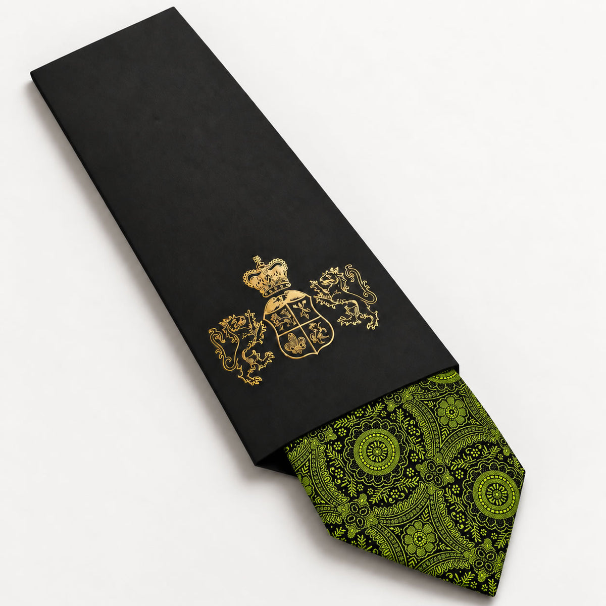 Lime and Black Patterned Silk Tie in George Neale premium packaging
