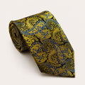 A rolled George Neale gold and blue paisley silk tie.