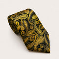 A rolled George Neale black and gold paisley silk tie.