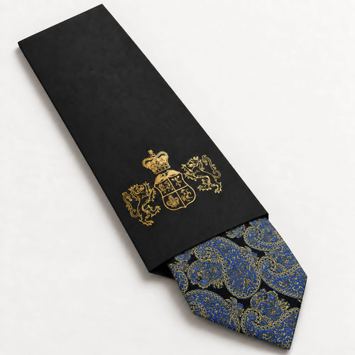 Black and Blue Paisley Silk Tie in George Neale premium packaging
