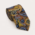 A rolled George Neale gold and blue paisley silk tie.