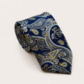 A rolled George Neale navy and gold paisley silk tie.