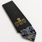 Navy and Gold Paisley Silk Tie in George Neale premium packaging