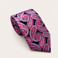 A rolled George Neale pink and navy paisley silk tie.
