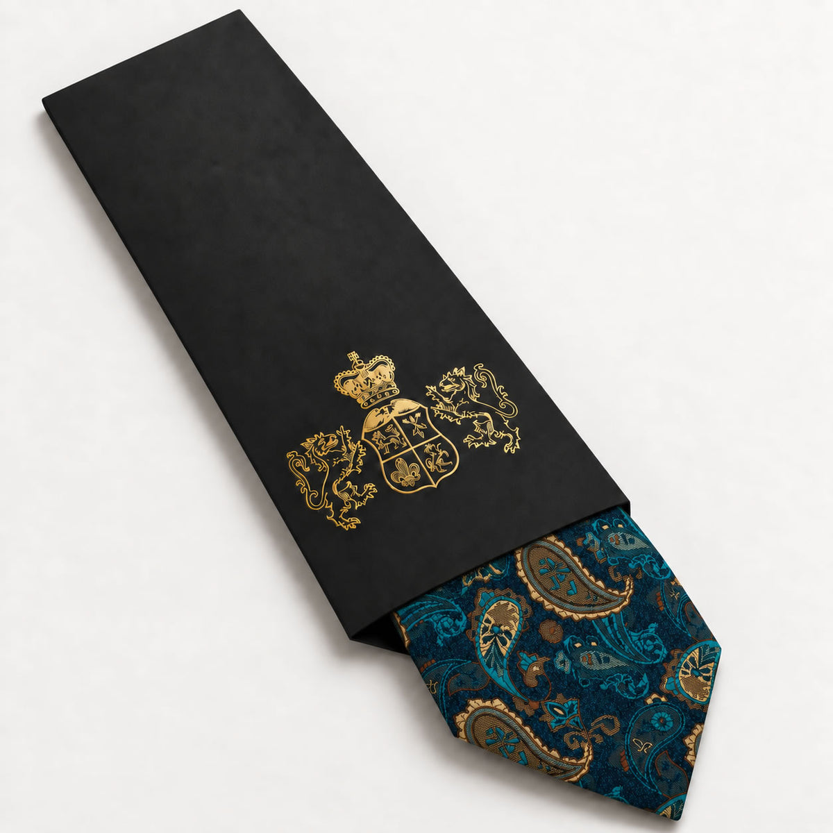 Blue and Brown Paisley Silk Tie in George Neale premium packaging