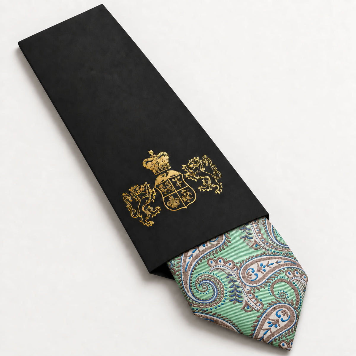 Mint Green and Silver Paisley Silk Tie in George Neale premium packaging