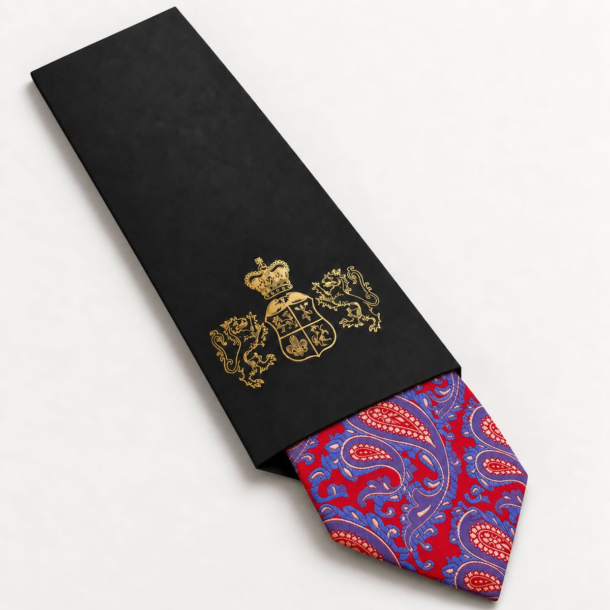 Red and Purple Paisley Silk Tie in George Neale premium packaging