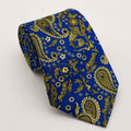A rolled George Neale royal blue and gold paisley silk tie.