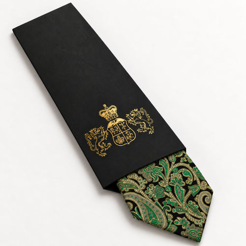 Black and Green Paisley Silk Tie in George Neale premium packaging