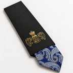 Navy and Light Blue Paisley Silk Tie in George Neale premium packaging