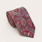 A rolled George Neale slate and red paisley silk tie.