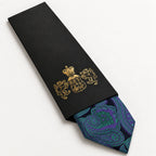 Dark Blue and Green Paisley Silk Tie in George Neale premium packaging