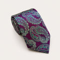 A rolled George Neale purple and teal paisley silk tie.