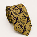 A rolled George Neale purple and gold paisley silk tie.