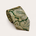 A rolled George Neale emerald and champagne paisley silk tie.