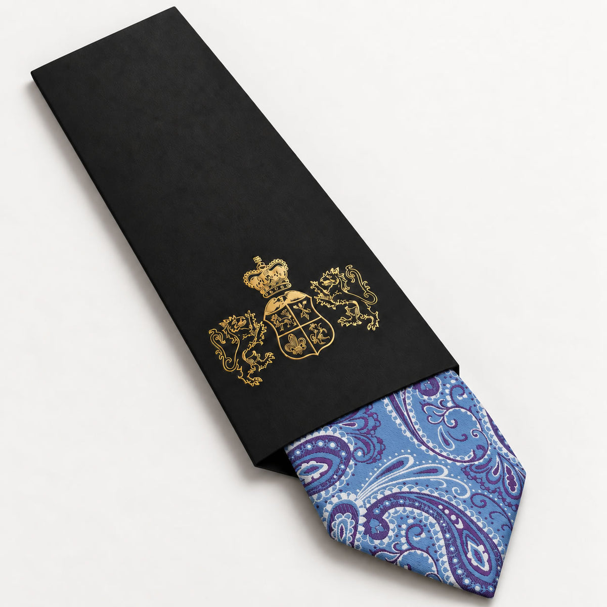 Light Blue and Purple Paisley Silk Tie in George Neale premium packaging