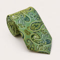 A rolled George Neale green paisley silk tie.