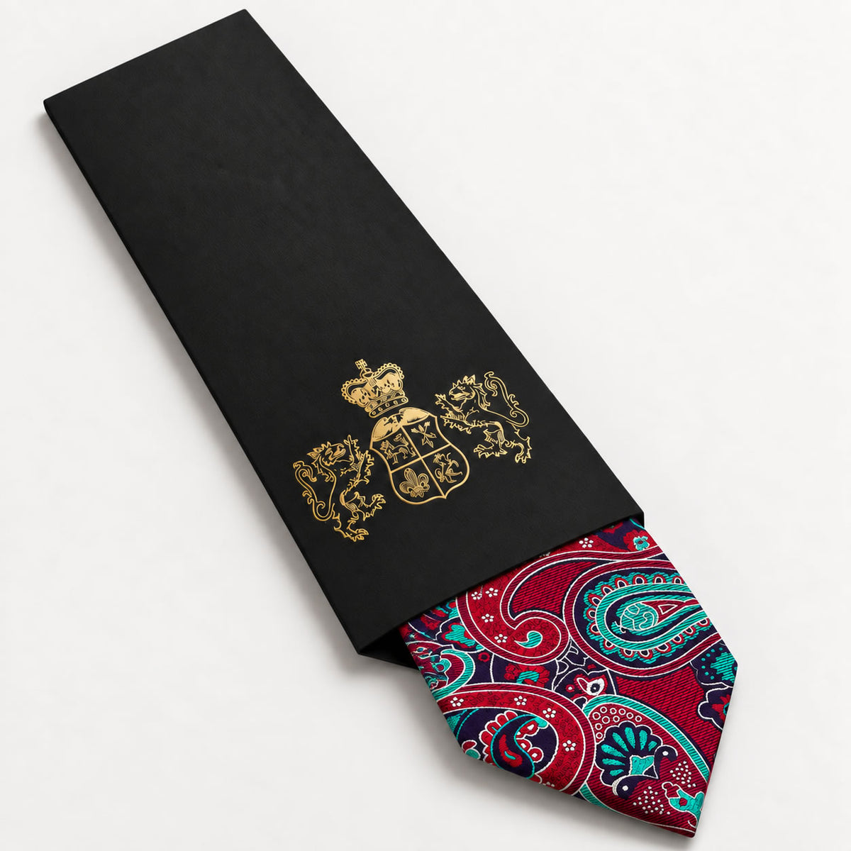 Crimson and Teal Paisley Silk Tie in George Neale premium packaging