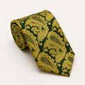 A rolled George Neale dark green and gold paisley silk tie.