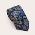 A rolled George Neale navy and gold paisley silk tie.