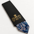 Navy and Champagne Paisley Silk Tie in George Neale premium packaging