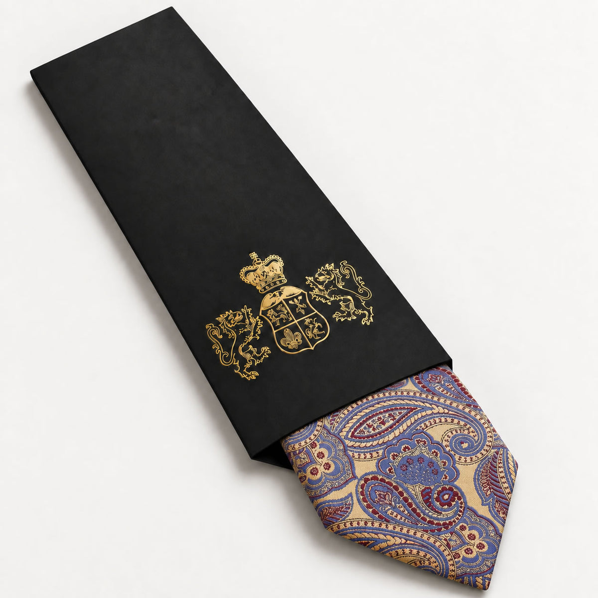 Champagne and Blue Paisley Silk Tie in George Neale premium packaging