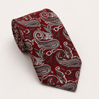 A rolled George Neale red and black paisley silk tie.