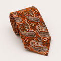 A rolled George Neale orange and black paisley silk tie.