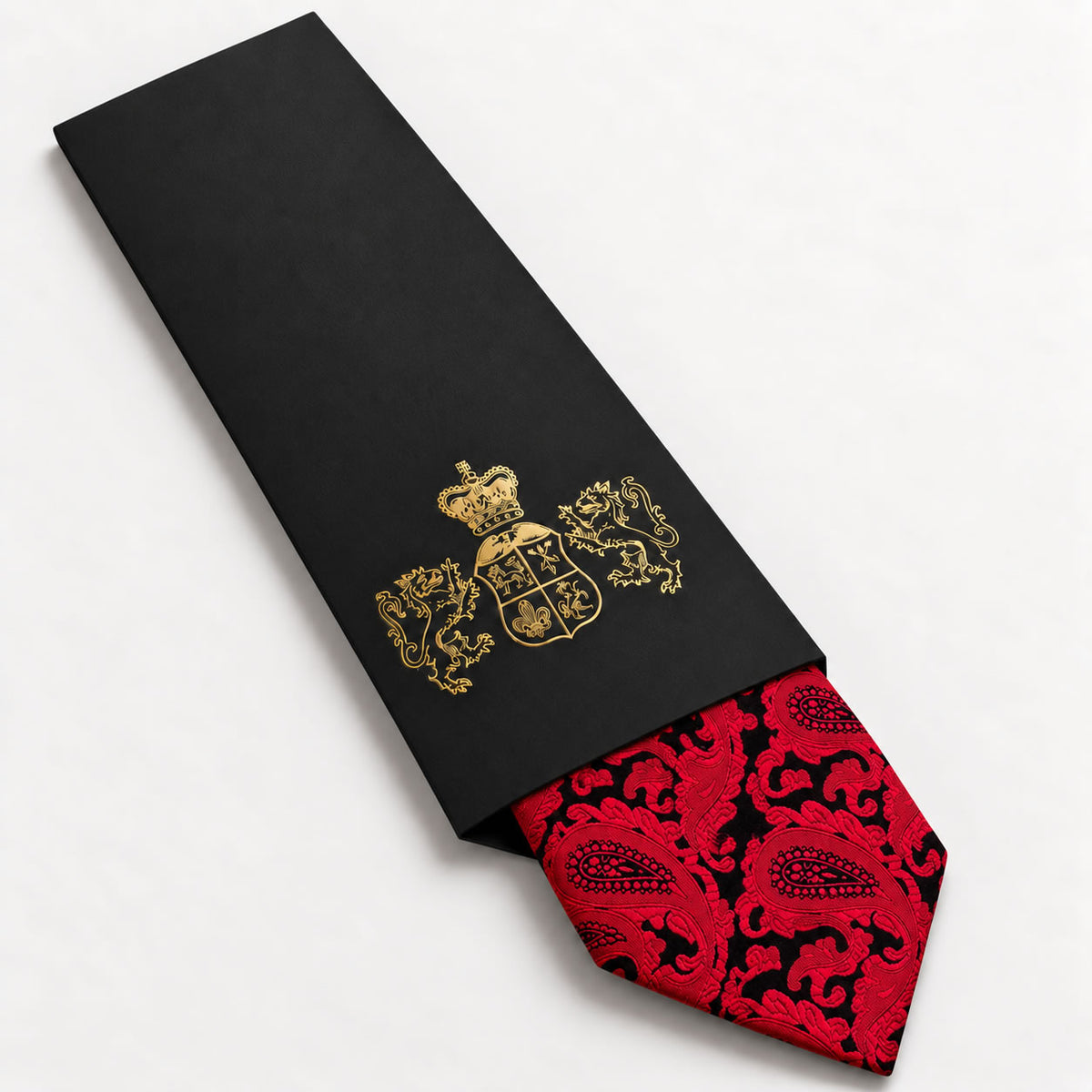 Red Paisley Silk Tie in George Neale premium packaging