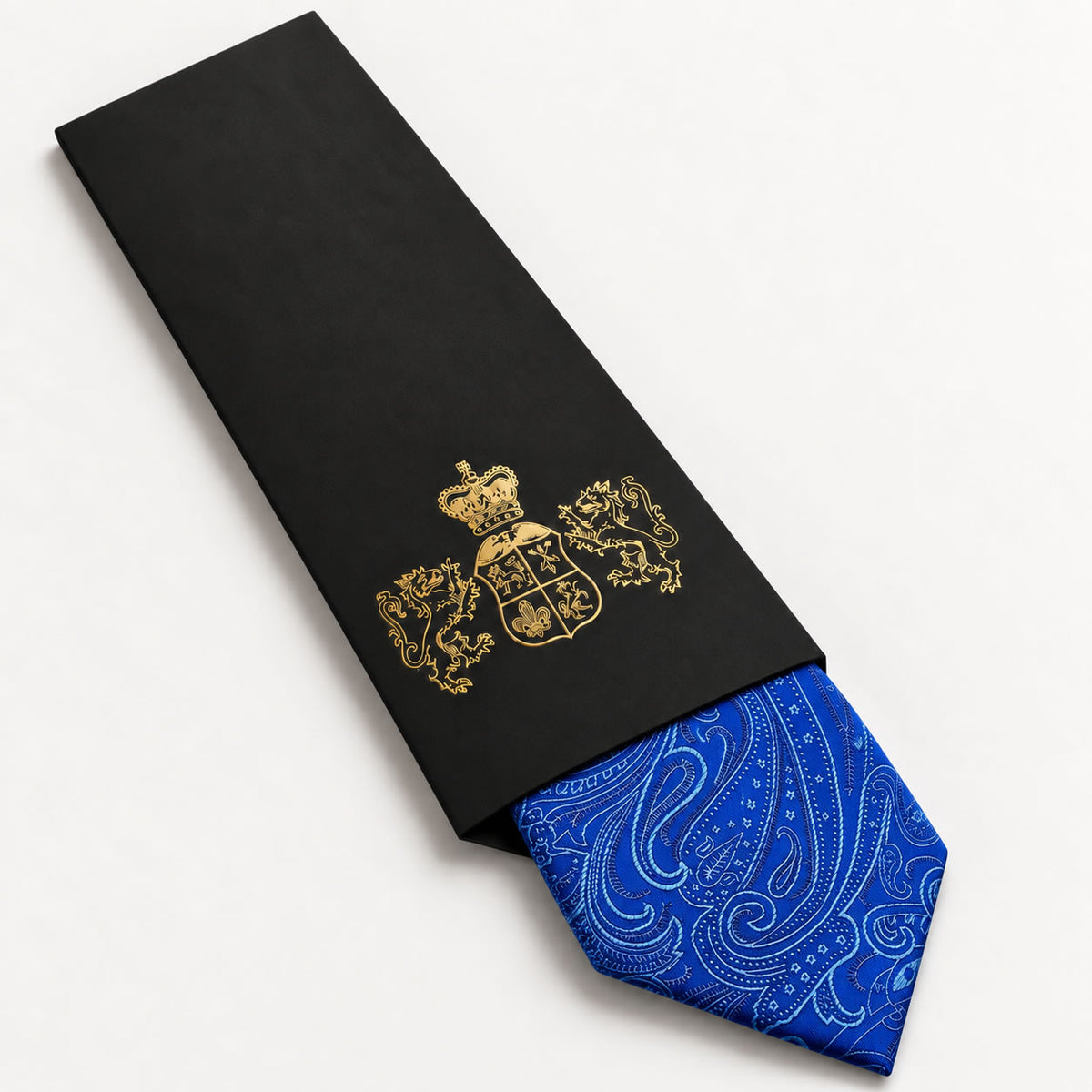 Royal Blue Paisley Silk Tie in George Neale premium packaging