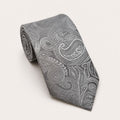 A rolled George Neale gunmetal silver paisley silk tie.