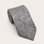 A rolled George Neale gunmetal silver paisley silk tie.