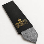 Gunmetal Silver Paisley Silk Tie in George Neale premium packaging