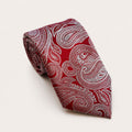 A rolled George Neale red and silver paisley silk tie.