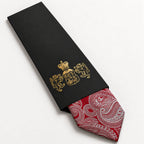 Red and Silver Paisley Silk Tie in George Neale premium packaging
