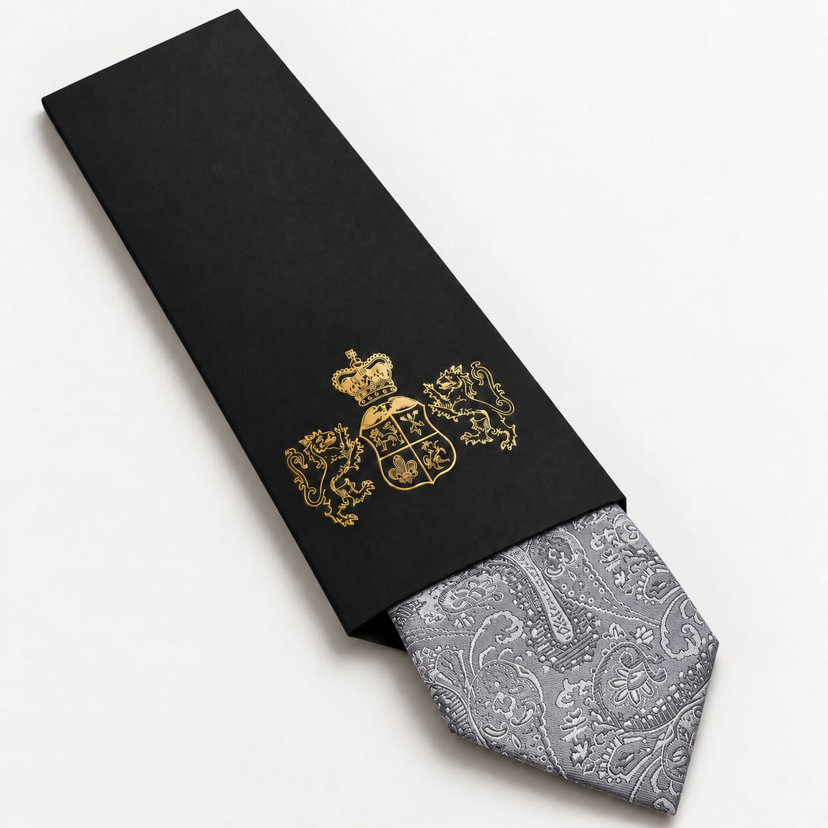 Silver Paisley Silk Tie in George Neale premium packaging