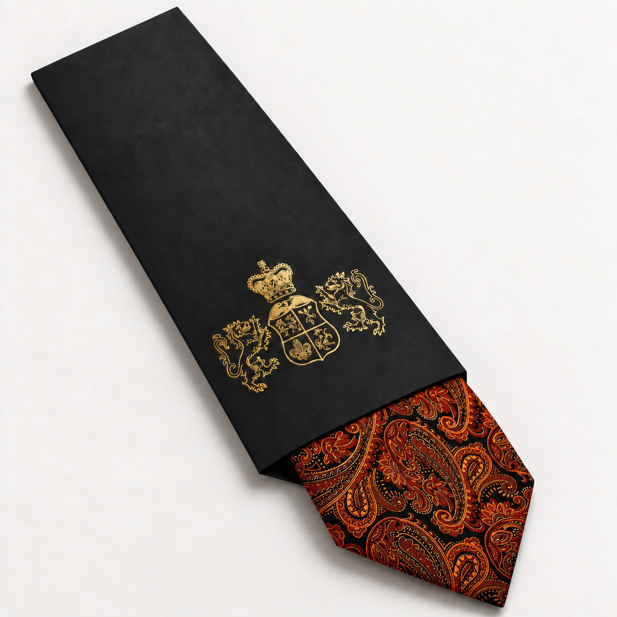 Bronze and Black Paisley Silk Tie in George Neale premium packaging
